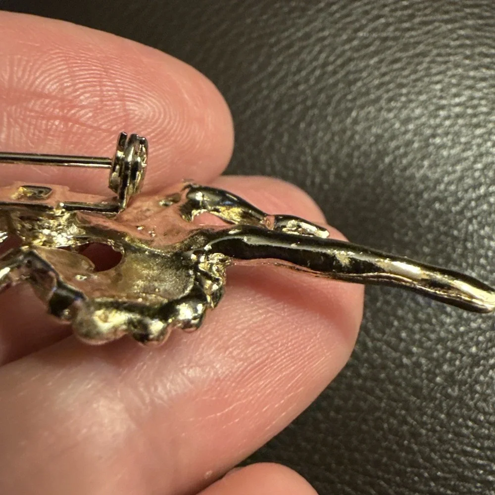 Vintage Gold Tone And Green Rhinestones Ballerina Brooch